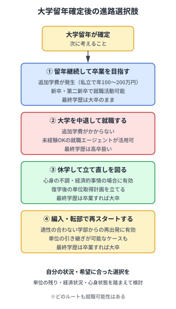 大学留年確定後の進路選択フロー