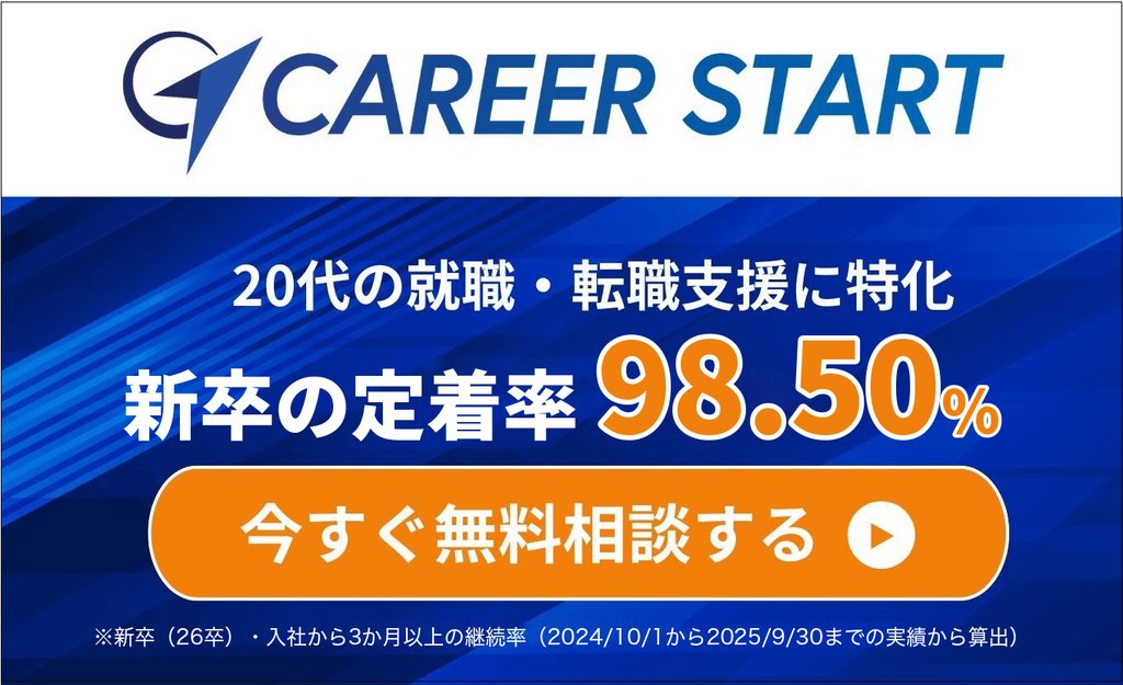 キャリアスタート 20代の就職・転職支援に特化 新卒の定着率98.50% 今すぐ無料相談する