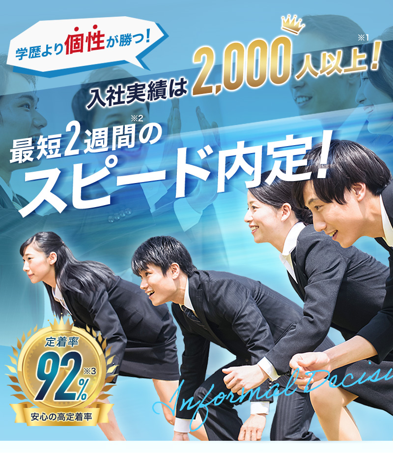 入社実績は2,000人以上！ 最短2週間のスピード内定！